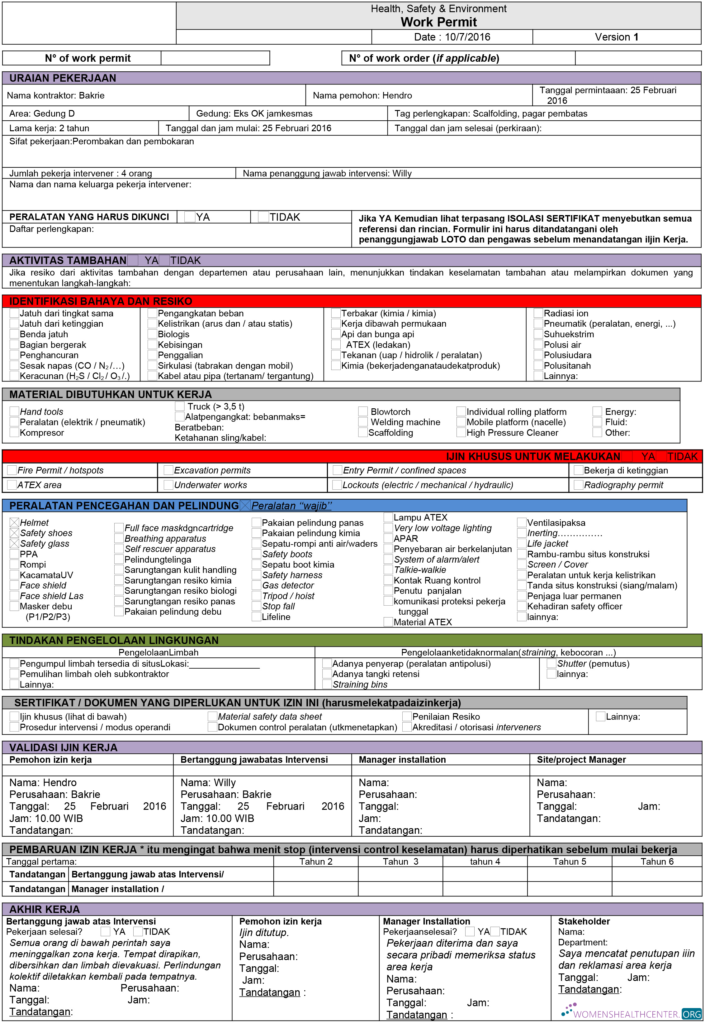 Download Health, Safety & Environment work permit Photoshop template